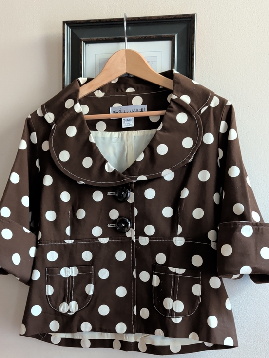 Beebop & Wally Jackets & Blazers - Beeboo & Wally NY Brown Polka Dot Crop Jacket with Contrast White Dots